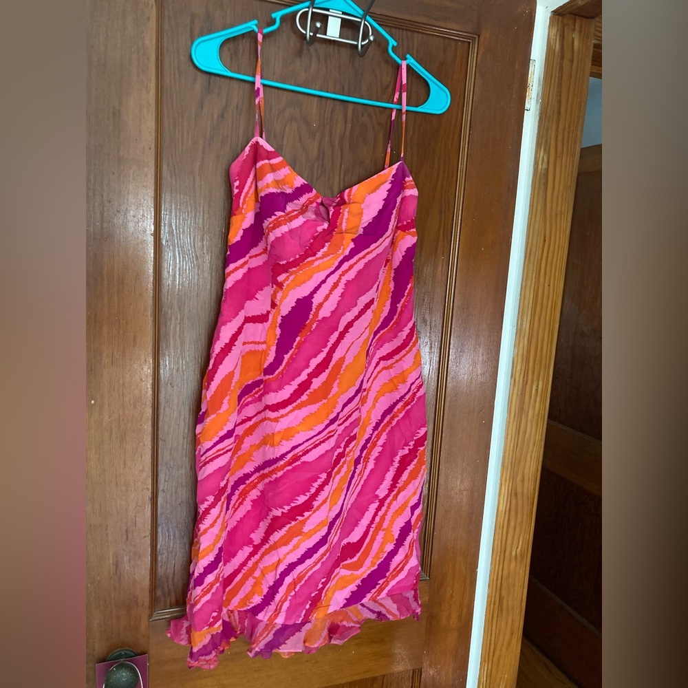 Pink Silk Mini Dress with Stripes 💕💜✨💕💜✨